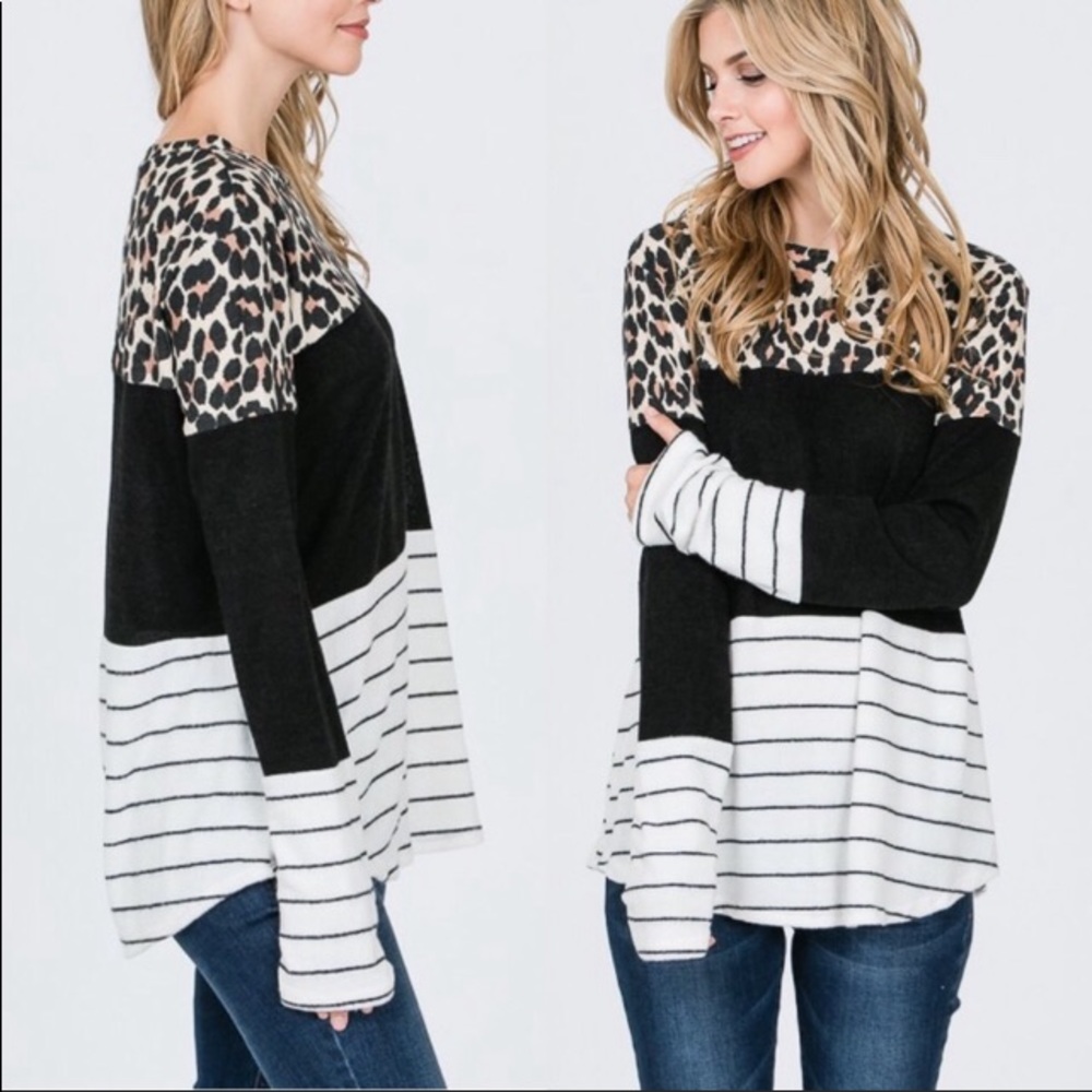 Black Leopard Print Striped Shirt - Picture 2 of 3